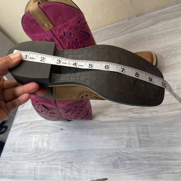 Shyanne Chloe Glitter Brown Pink Leather Square Toe Western Boots Girl’s Size 6 - Picture 12 of 13